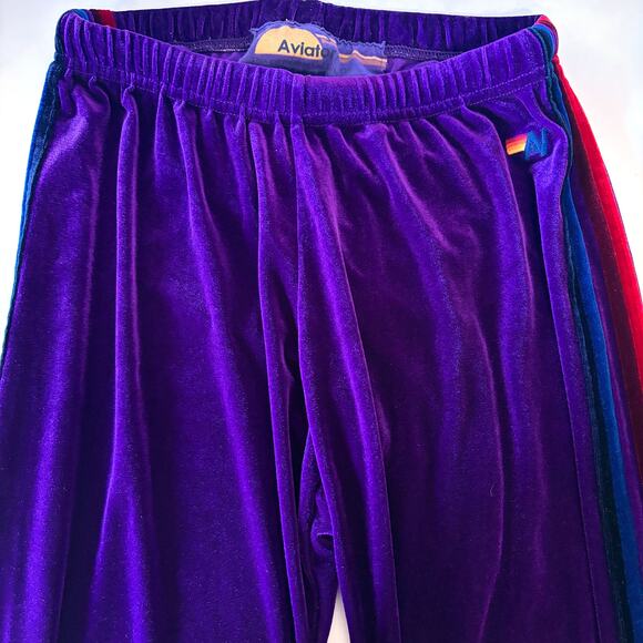 AVIATOR NATION 5 Stripe Velour Velvet Sweatpants in Purple Size S - Picture 8 of 14